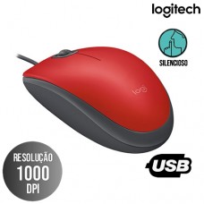 Mouse com Fio USB Clique Silencioso Design Ambidestro 1000Dpi M110 Logitech Vermelho